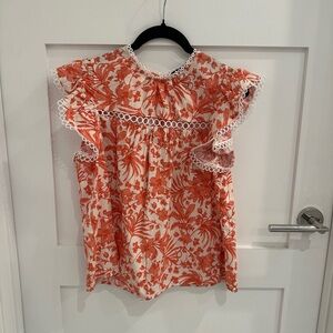 Aqua Orange and White Floral Blouse